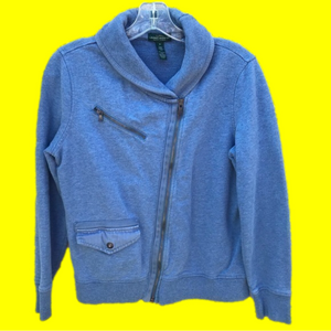 LRL Jeans co | asymmetrical zip blue knit jacket M